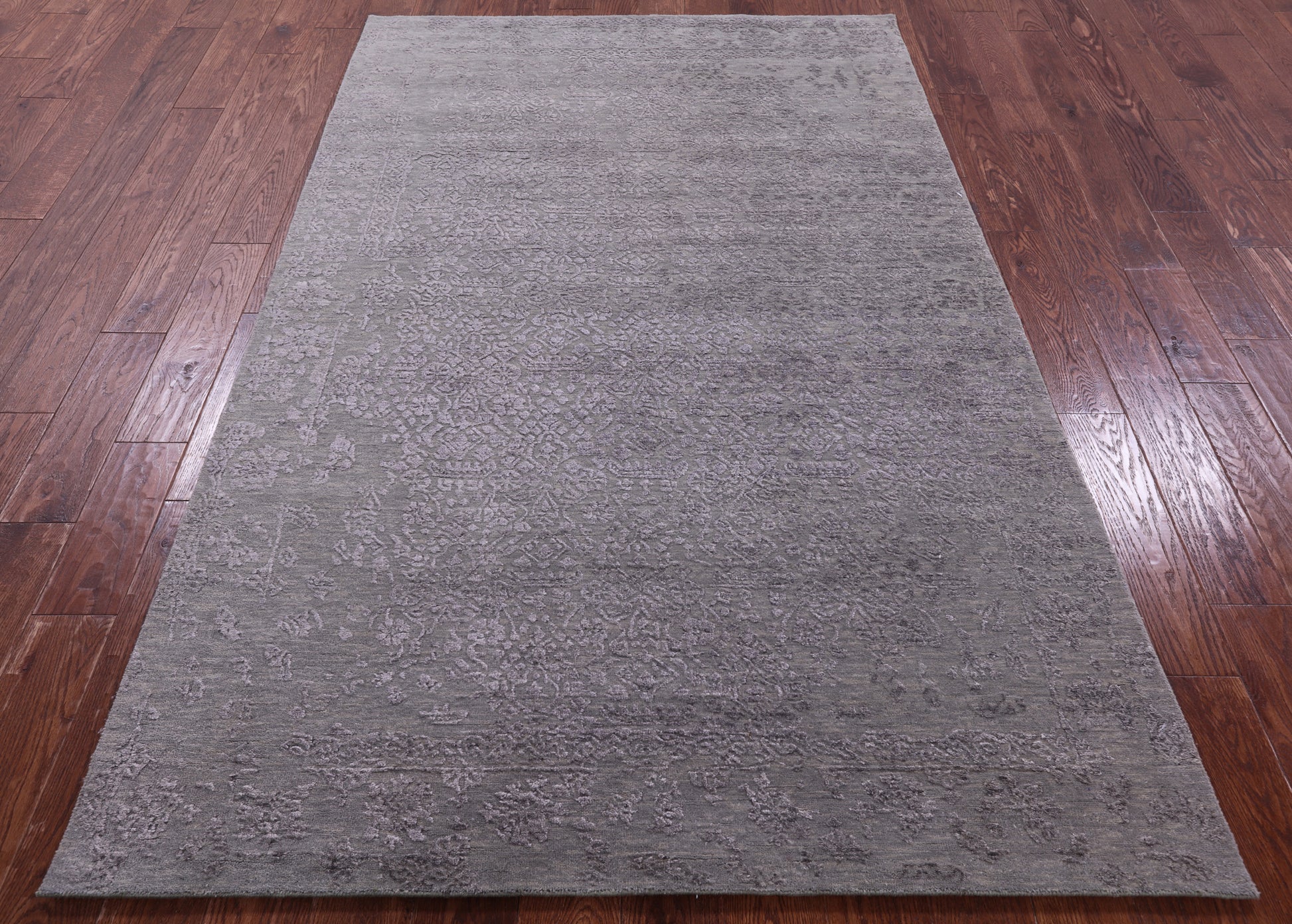 Grey Contemporary Hand Knotted Wool & Silk Rug - 4' 10" X 7' 9" - Golden Nile