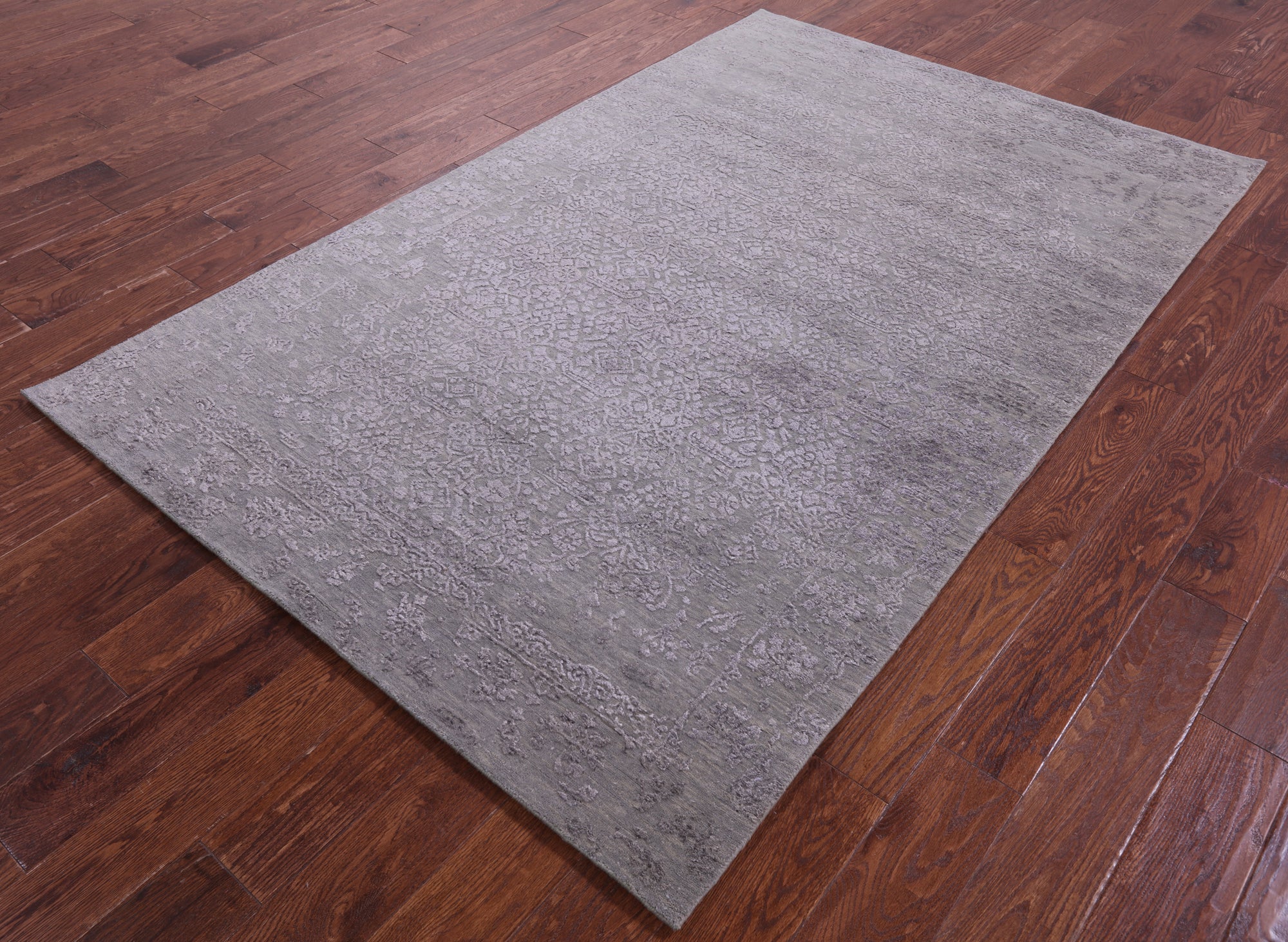 Grey Contemporary Hand Knotted Wool & Silk Rug - 4' 10" X 7' 9" - Golden Nile