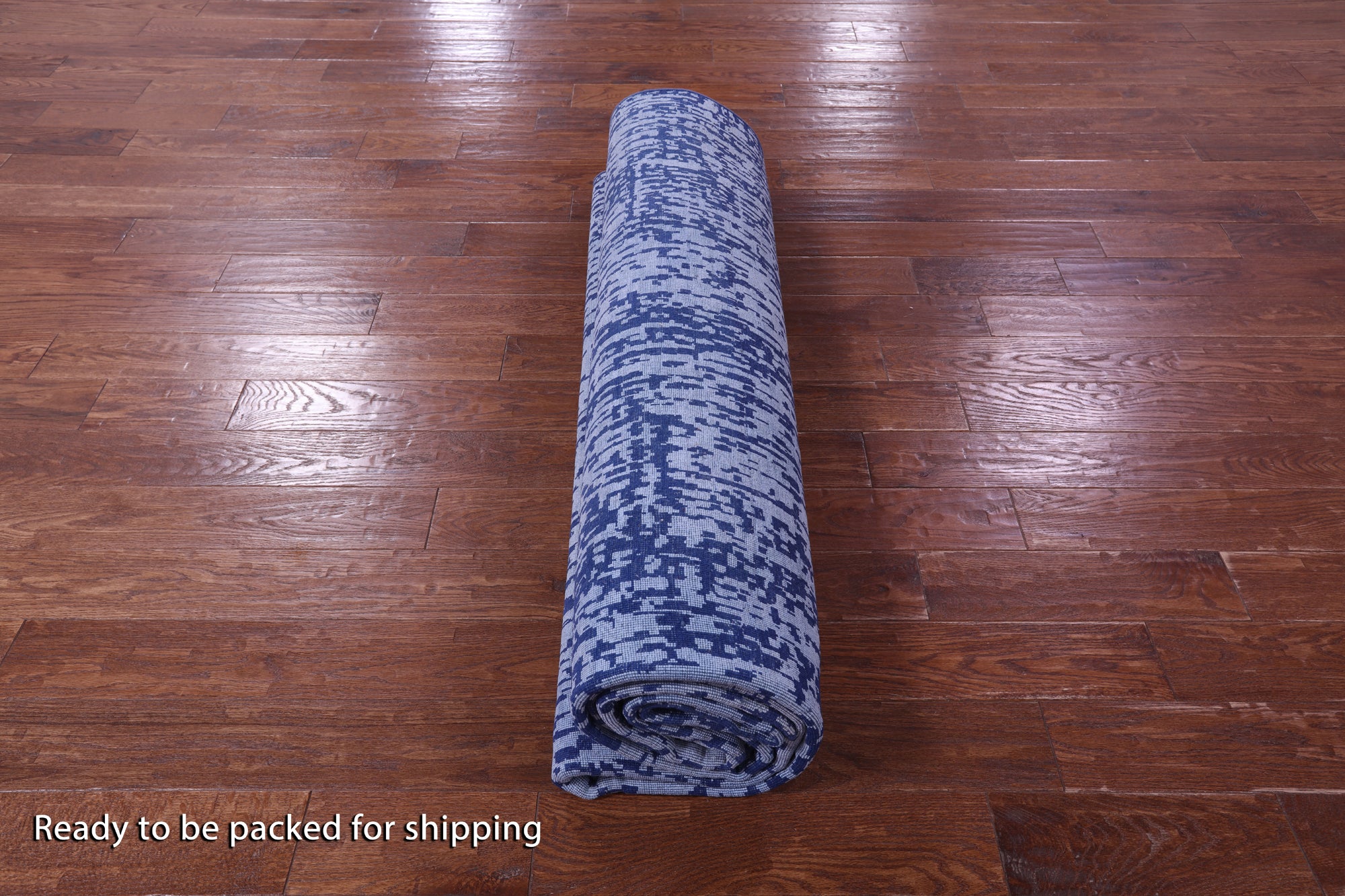 Blue Abstract Contemporary Handmade Wool & Silk Rug - 8' 11" X 12' 0" - Golden Nile