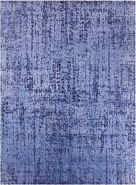 Blue Abstract Contemporary Handmade Wool & Silk Rug - 8' 11" X 12' 0" - Golden Nile
