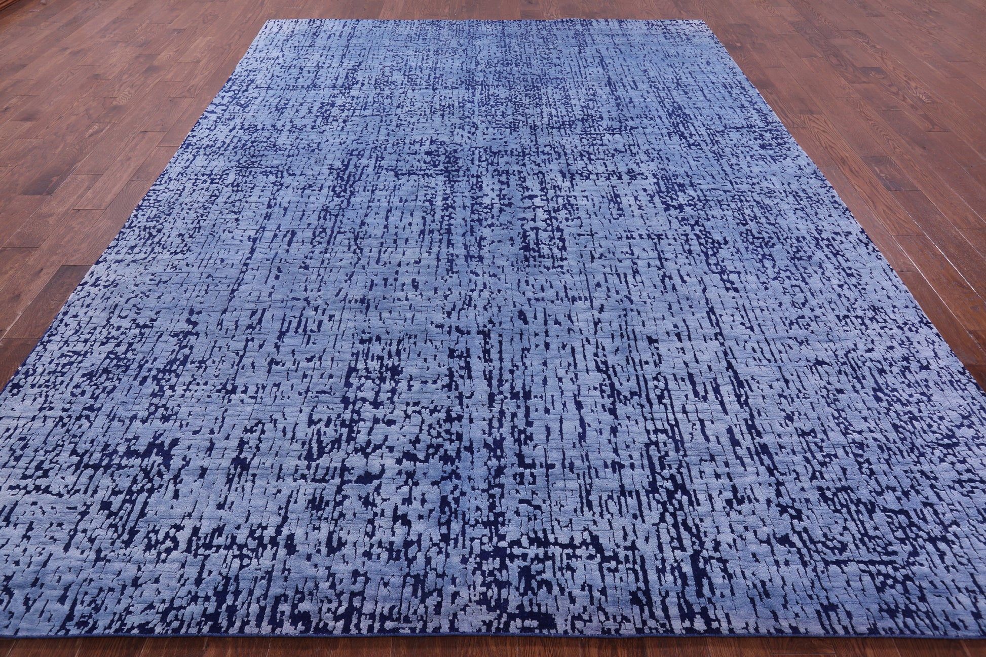 Blue Abstract Contemporary Handmade Wool & Silk Rug - 8' 11" X 12' 0" - Golden Nile