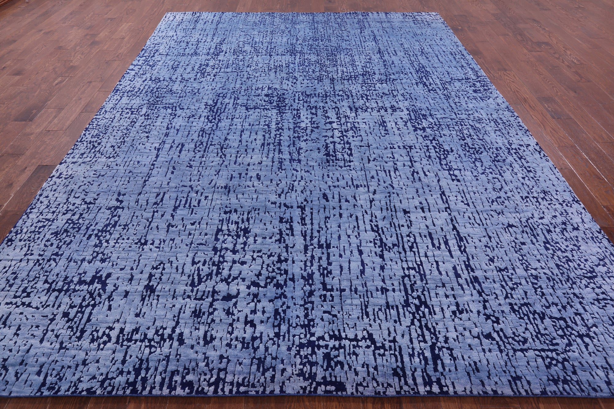Blue Abstract Contemporary Handmade Wool & Silk Rug - 8' 11" X 12' 0" - Golden Nile