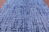 Blue Abstract Contemporary Handmade Wool & Silk Rug - 8' 11" X 12' 0" - Golden Nile