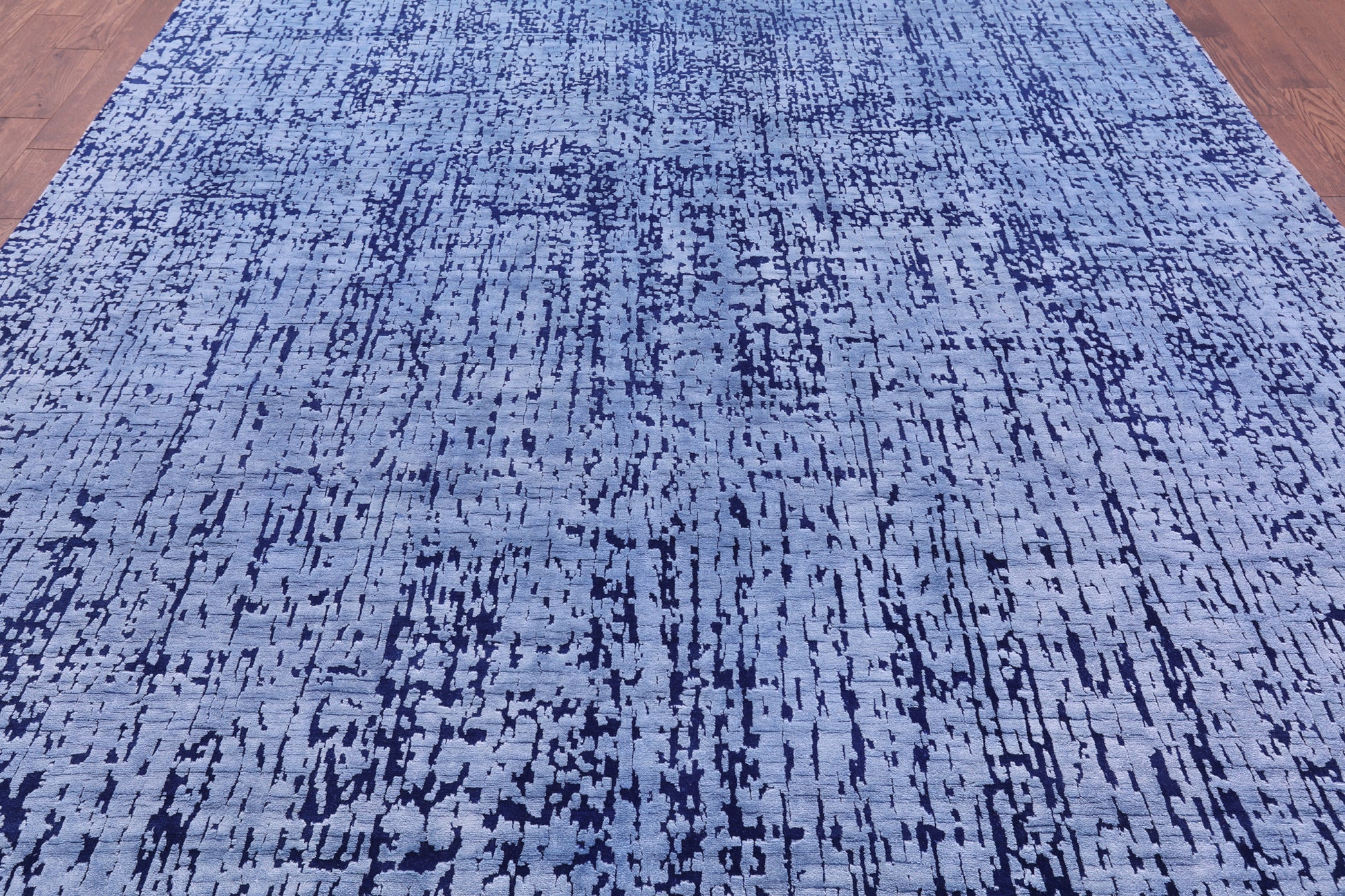 Blue Abstract Contemporary Handmade Wool & Silk Rug - 8' 11" X 12' 0" - Golden Nile