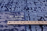Blue Abstract Contemporary Handmade Wool & Silk Rug - 8' 11" X 12' 0" - Golden Nile