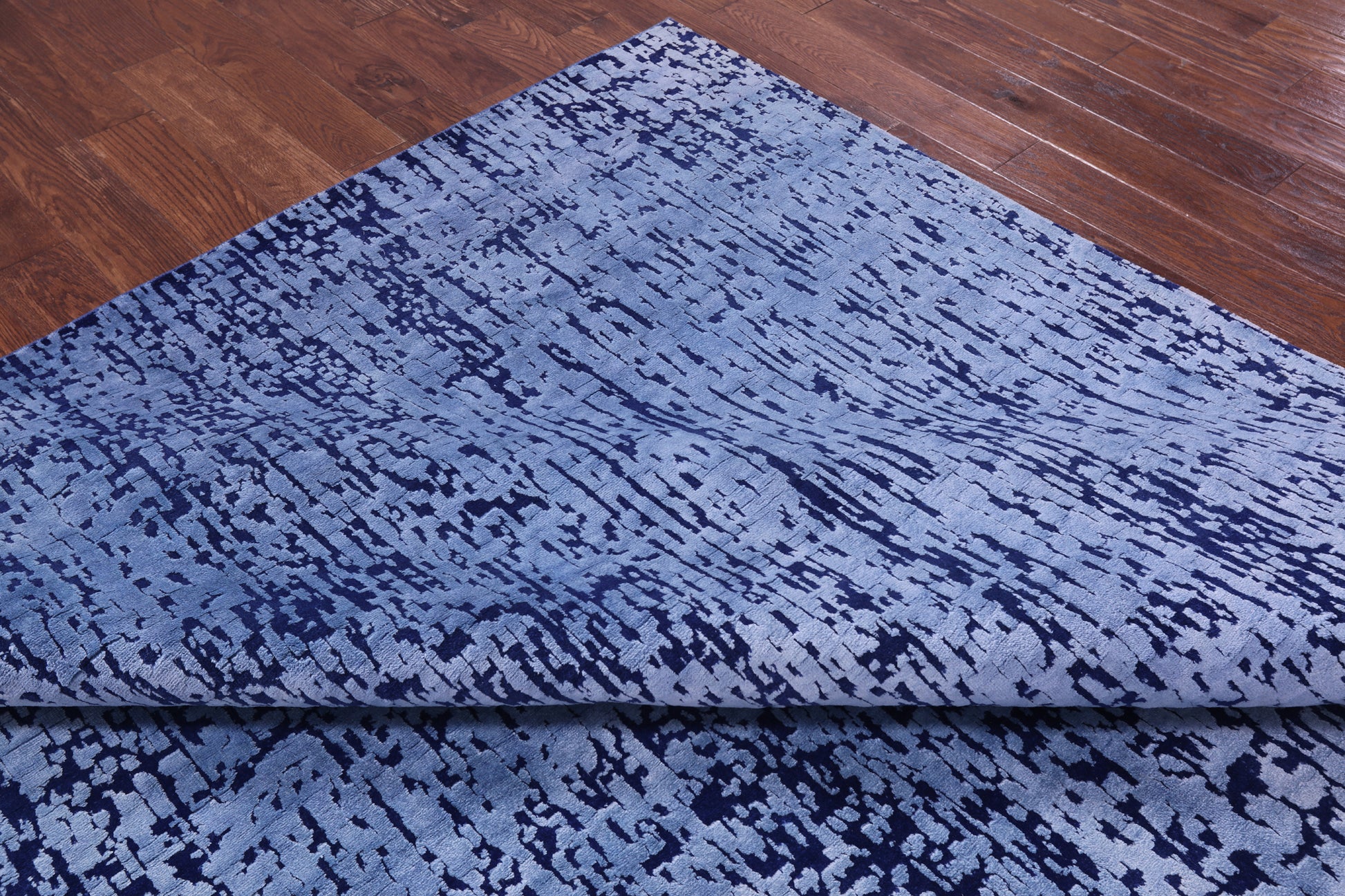 Blue Abstract Contemporary Handmade Wool & Silk Rug - 8' 11" X 12' 0" - Golden Nile