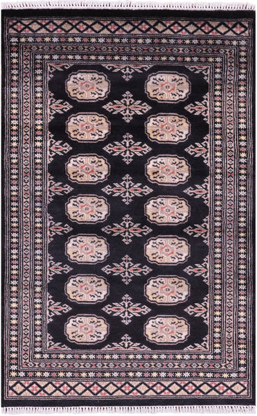 Black Bokhara Handmade Wool Rug - 2' 7" X 4' 1" - Golden Nile