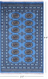 Blue Bokhara Hand Knotted Wool Rug - 2' 7" X 4' 0" - Golden Nile