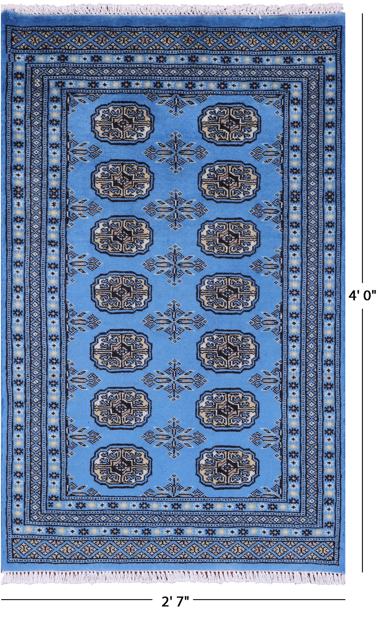 Blue Bokhara Hand Knotted Wool Rug - 2' 7" X 4' 0" - Golden Nile