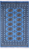Blue Bokhara Hand Knotted Wool Rug - 2' 7" X 4' 0" - Golden Nile