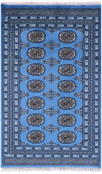 Blue Bokhara Hand Knotted Wool Rug - 2' 7" X 4' 0" - Golden Nile