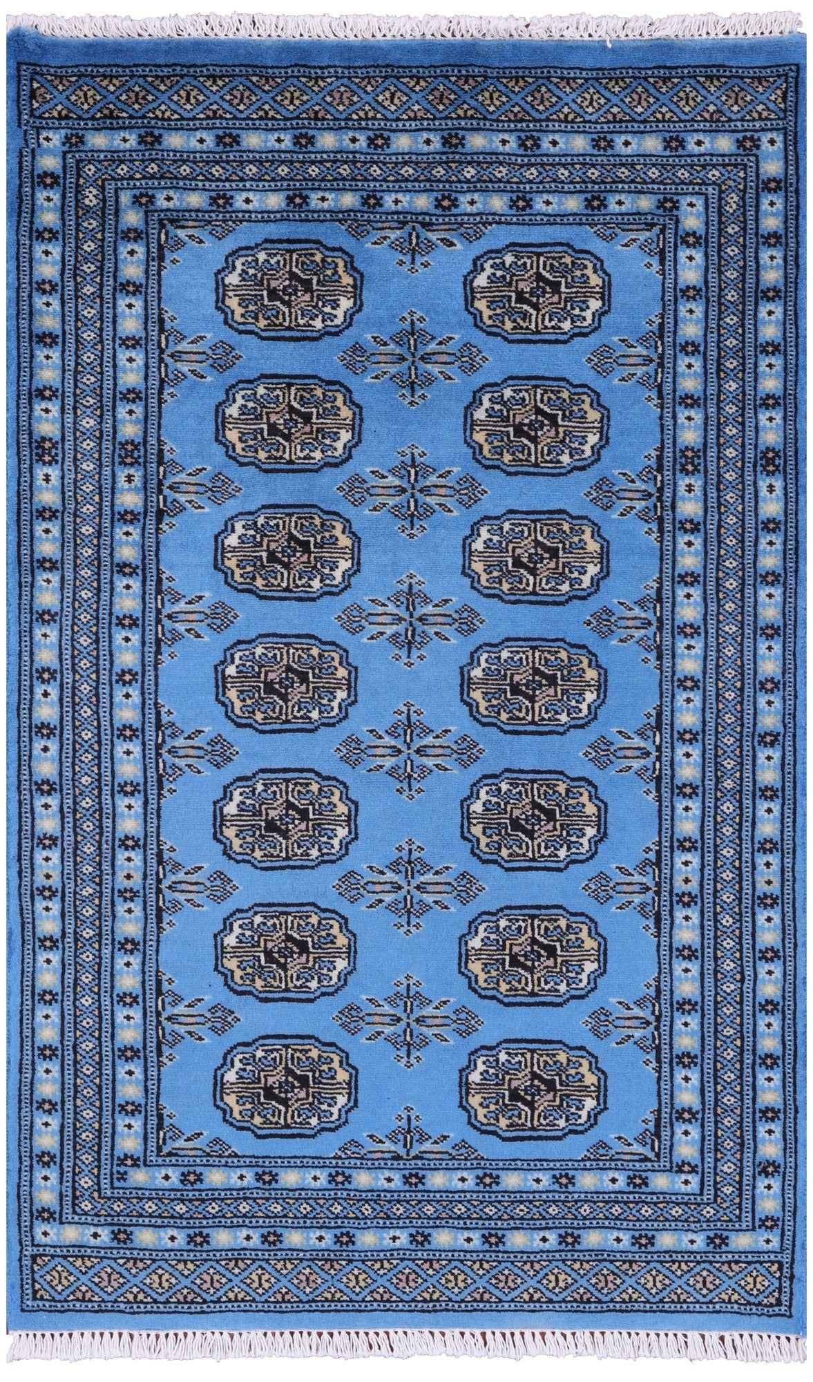 Blue Bokhara Hand Knotted Wool Rug - 2' 7" X 4' 0" - Golden Nile