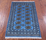 Blue Bokhara Hand Knotted Wool Rug - 2' 7" X 4' 0" - Golden Nile