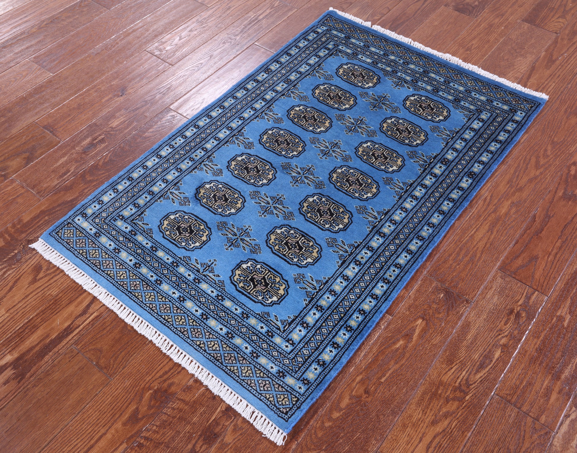 Blue Bokhara Hand Knotted Wool Rug - 2' 7" X 4' 0" - Golden Nile