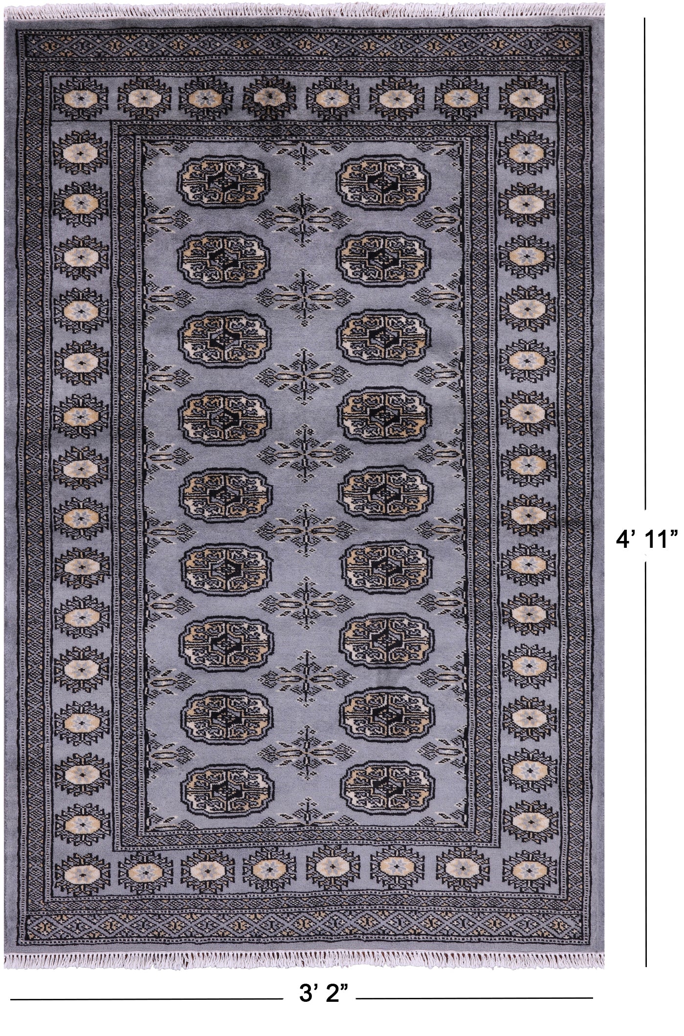 Bokhara Hand Knotted Wool Rug - 3' 2" X 4' 11" - Golden Nile