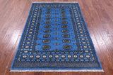 Blue Bokhara Hand Knotted Wool Rug - 4' 1" X 6' 2" - Golden Nile