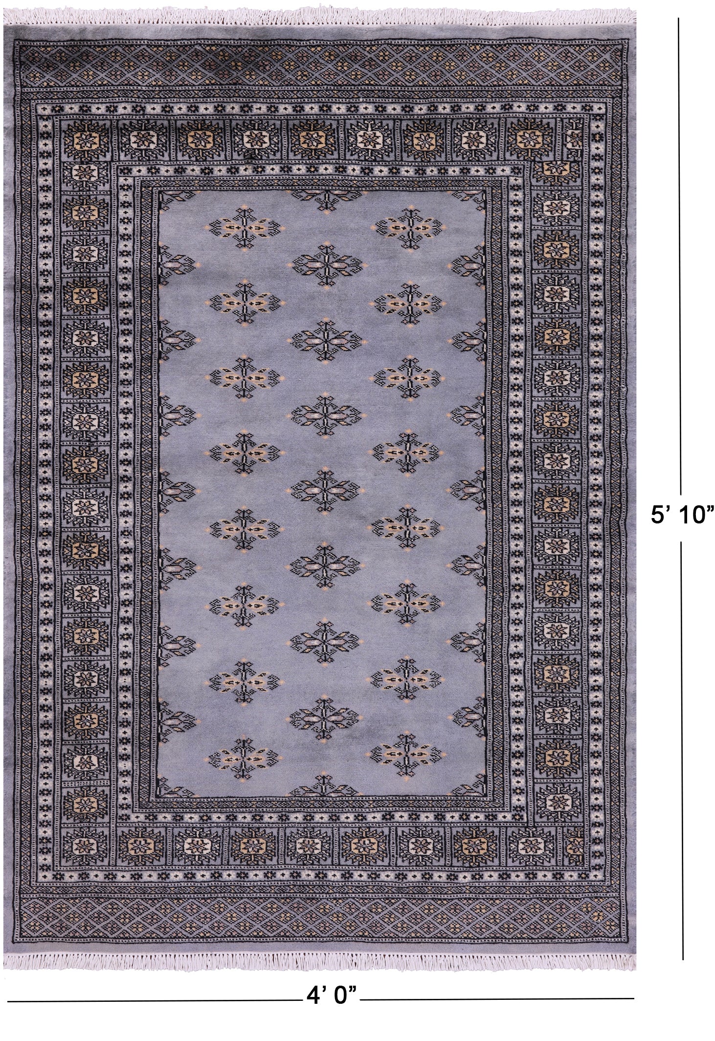 Bokhara Hand Knotted Wool Rug - 4' 0" X 5' 10" - Golden Nile