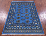 Blue Bokhara Hand Knotted Wool Rug - 4' 1" X 5' 11" - Golden Nile