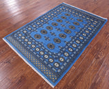 Blue Bokhara Hand Knotted Wool Rug - 4' 1" X 5' 11" - Golden Nile