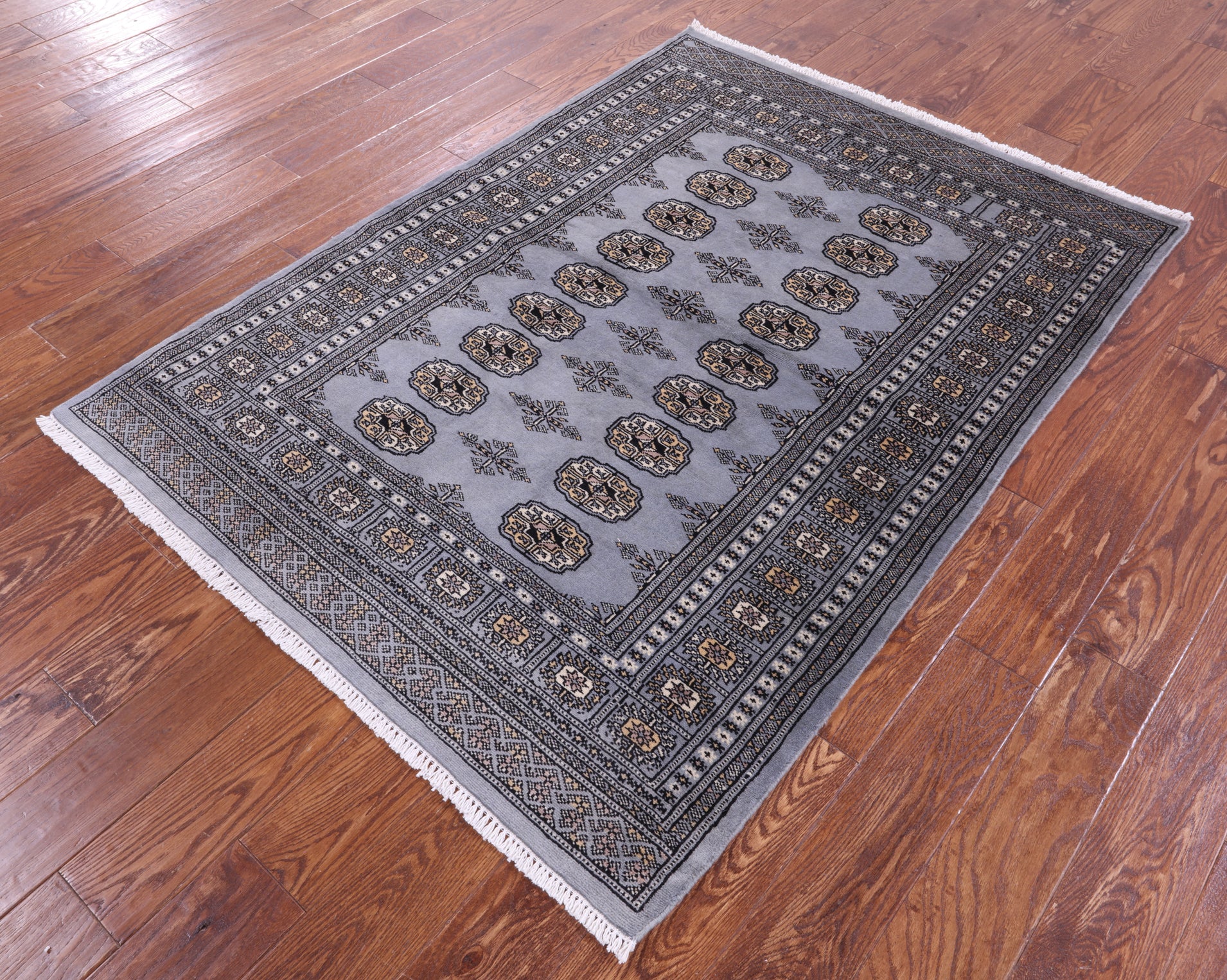 Bokhara Hand Knotted Wool Rug - 4' 0" X 5' 7" - Golden Nile