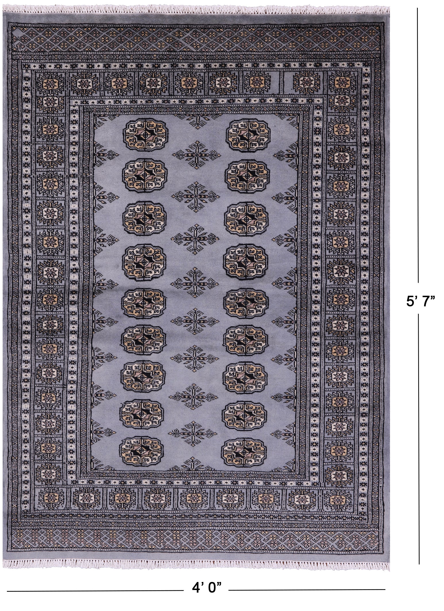 Bokhara Hand Knotted Wool Rug - 4' 0" X 5' 7" - Golden Nile