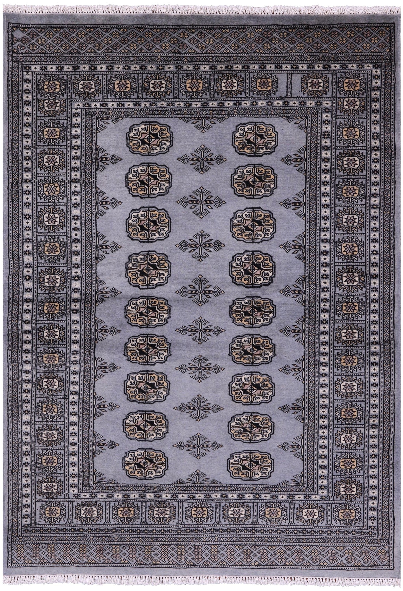 Bokhara Hand Knotted Wool Rug - 4' 0" X 5' 7" - Golden Nile