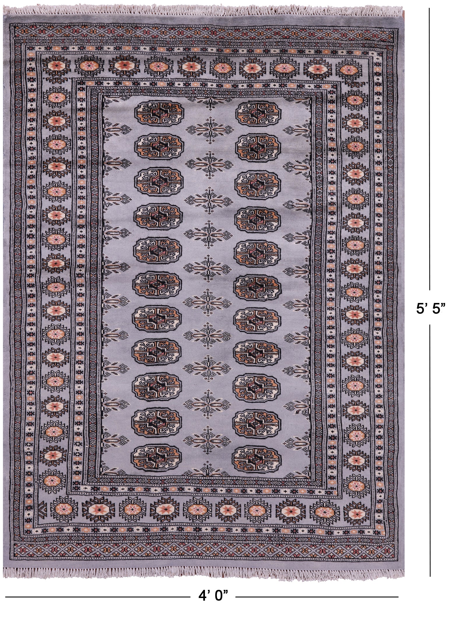 Bokhara Hand Knotted Wool Rug - 4' 0" X 5' 5" - Golden Nile