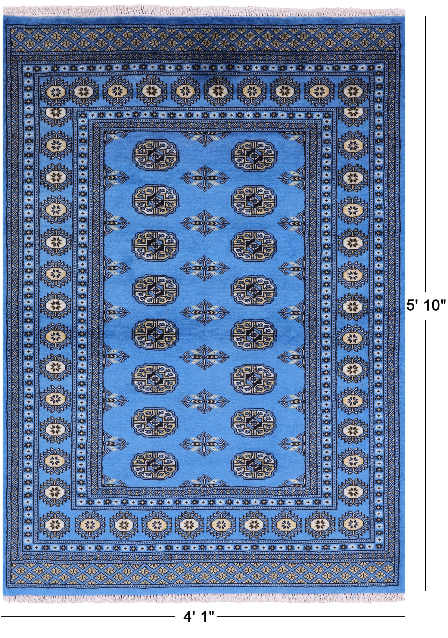 Blue Bokhara Hand Knotted Wool Rug - 4' 1" X 5' 10" - Golden Nile