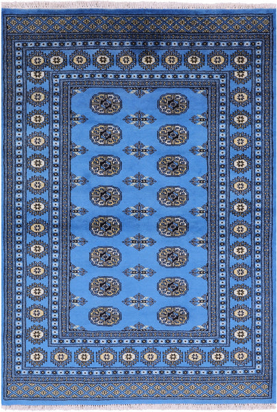 Blue Bokhara Hand Knotted Wool Rug - 4' 1" X 5' 10" - Golden Nile