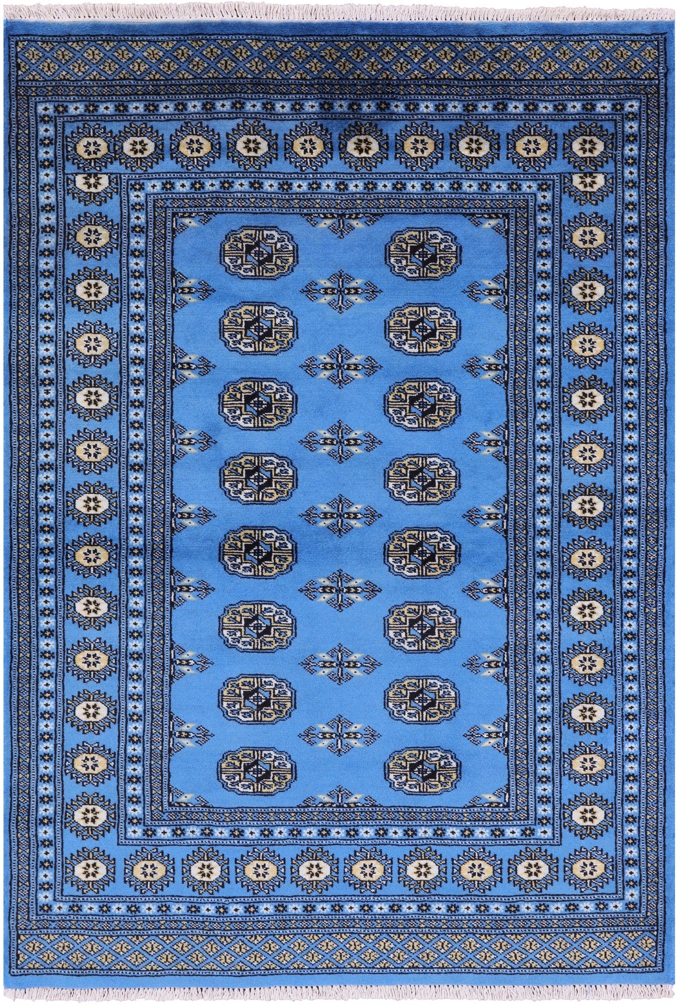 Blue Bokhara Hand Knotted Wool Rug - 4' 1" X 5' 10" - Golden Nile