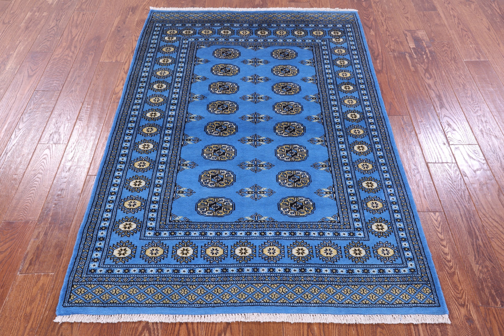 Blue Bokhara Hand Knotted Wool Rug - 4' 1" X 5' 10" - Golden Nile