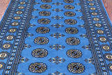 Blue Bokhara Hand Knotted Wool Rug - 4' 1" X 5' 10" - Golden Nile