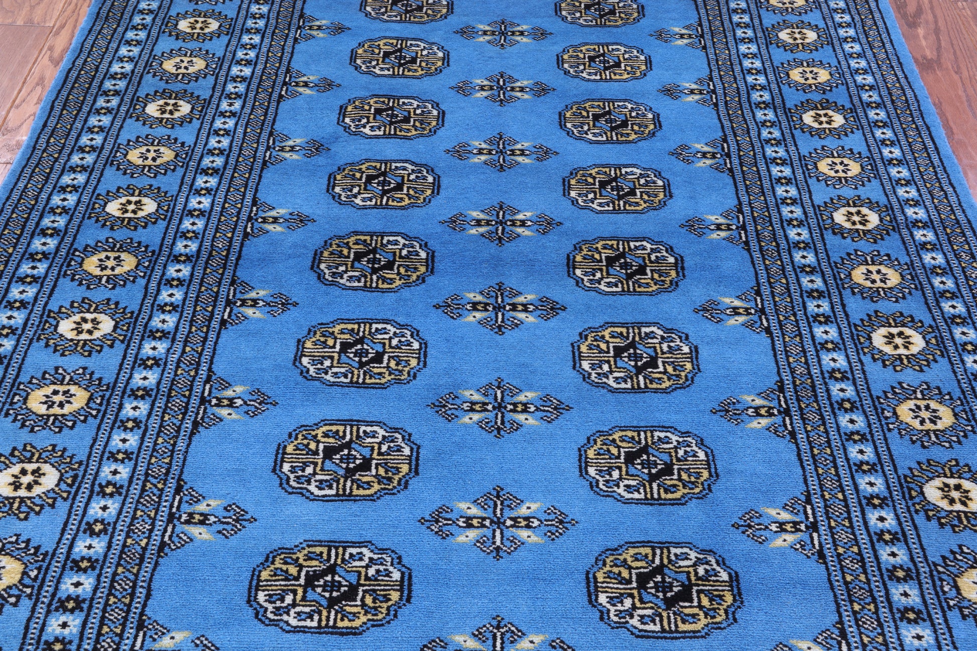 Blue Bokhara Hand Knotted Wool Rug - 4' 1" X 5' 10" - Golden Nile