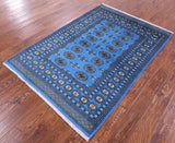 Blue Bokhara Hand Knotted Wool Rug - 4' 1" X 5' 10" - Golden Nile