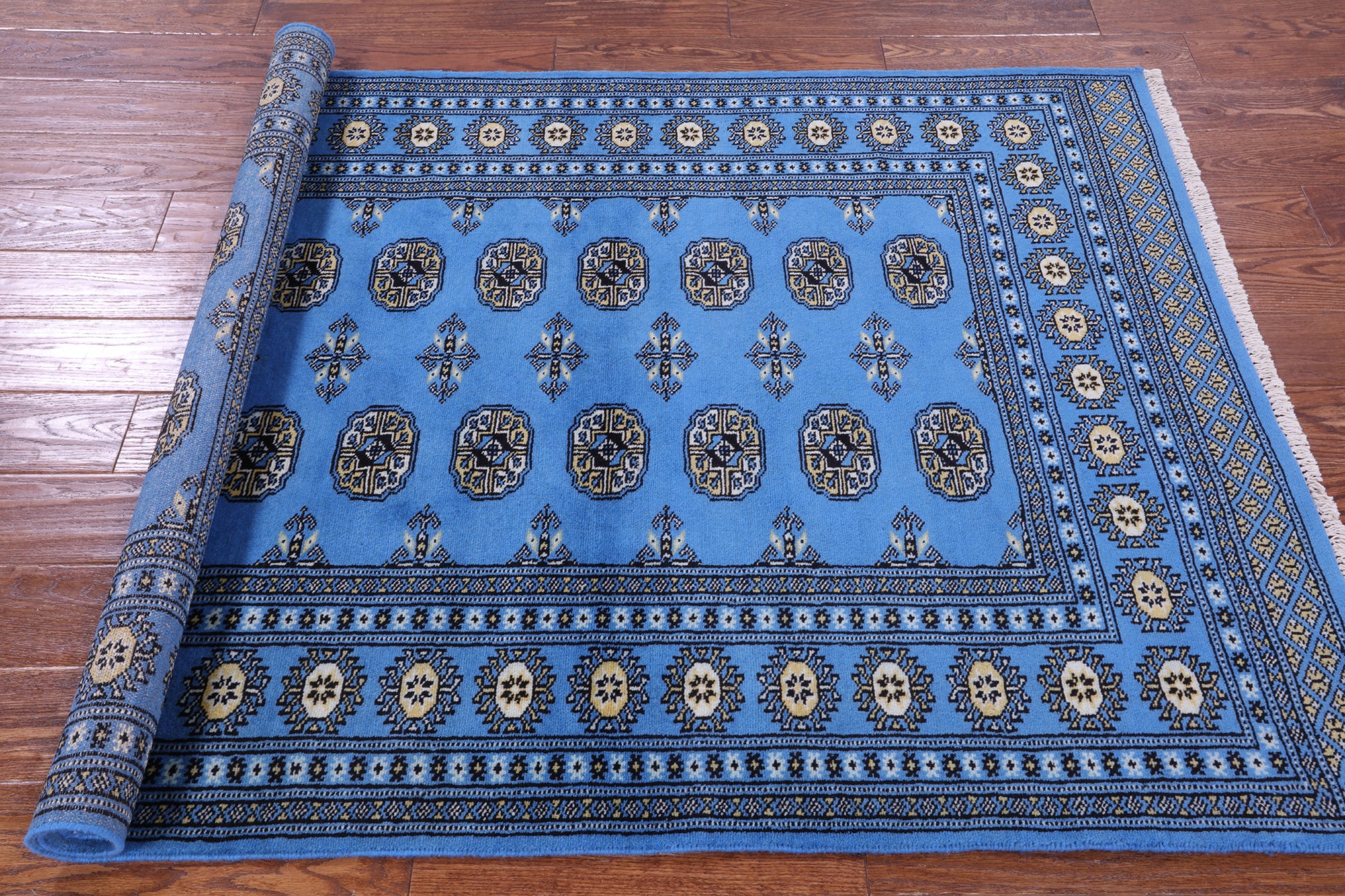 Blue Bokhara Hand Knotted Wool Rug - 4' 1" X 5' 10" - Golden Nile