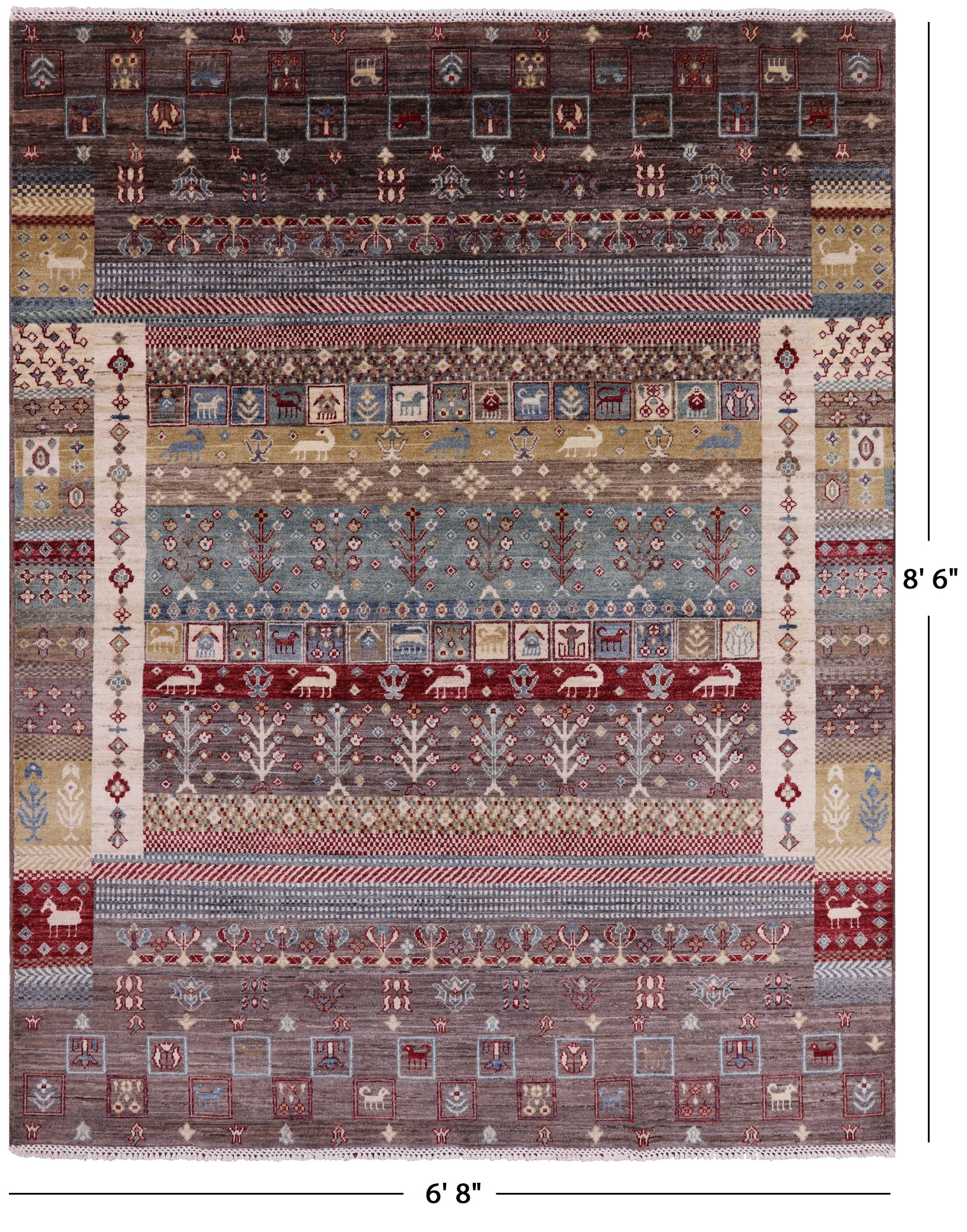 Tribal Persian Gabbeh Hand Knotted Wool Area Rug - 6' 8" X 8' 6" - Golden Nile