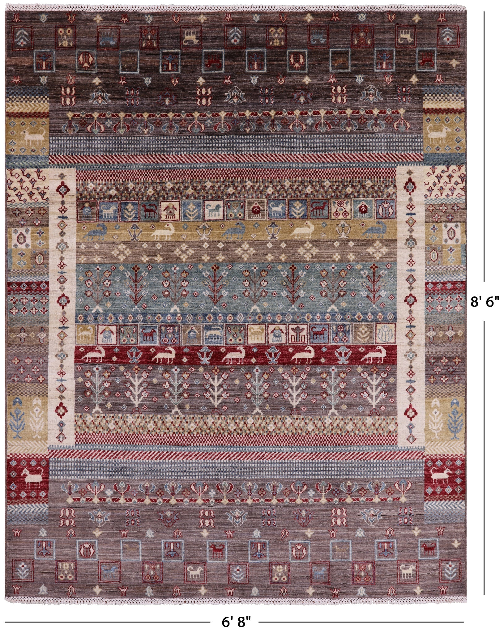 Tribal Persian Gabbeh Hand Knotted Wool Area Rug - 6' 8" X 8' 6" - Golden Nile