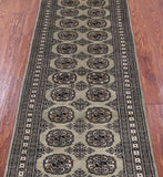 Green Signed Bokhara Hand Knotted Wool Runner Rug - 2' 4" X 6' 9" - Golden Nile