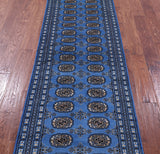 Blue Bokhara Hand Knotted Wool Runner Rug - 2' 7" X 8' 0" - Golden Nile