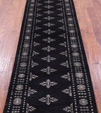 Black Bokhara Handmade Wool Runner Rug - 2' 7" X 9' 5" - Golden Nile