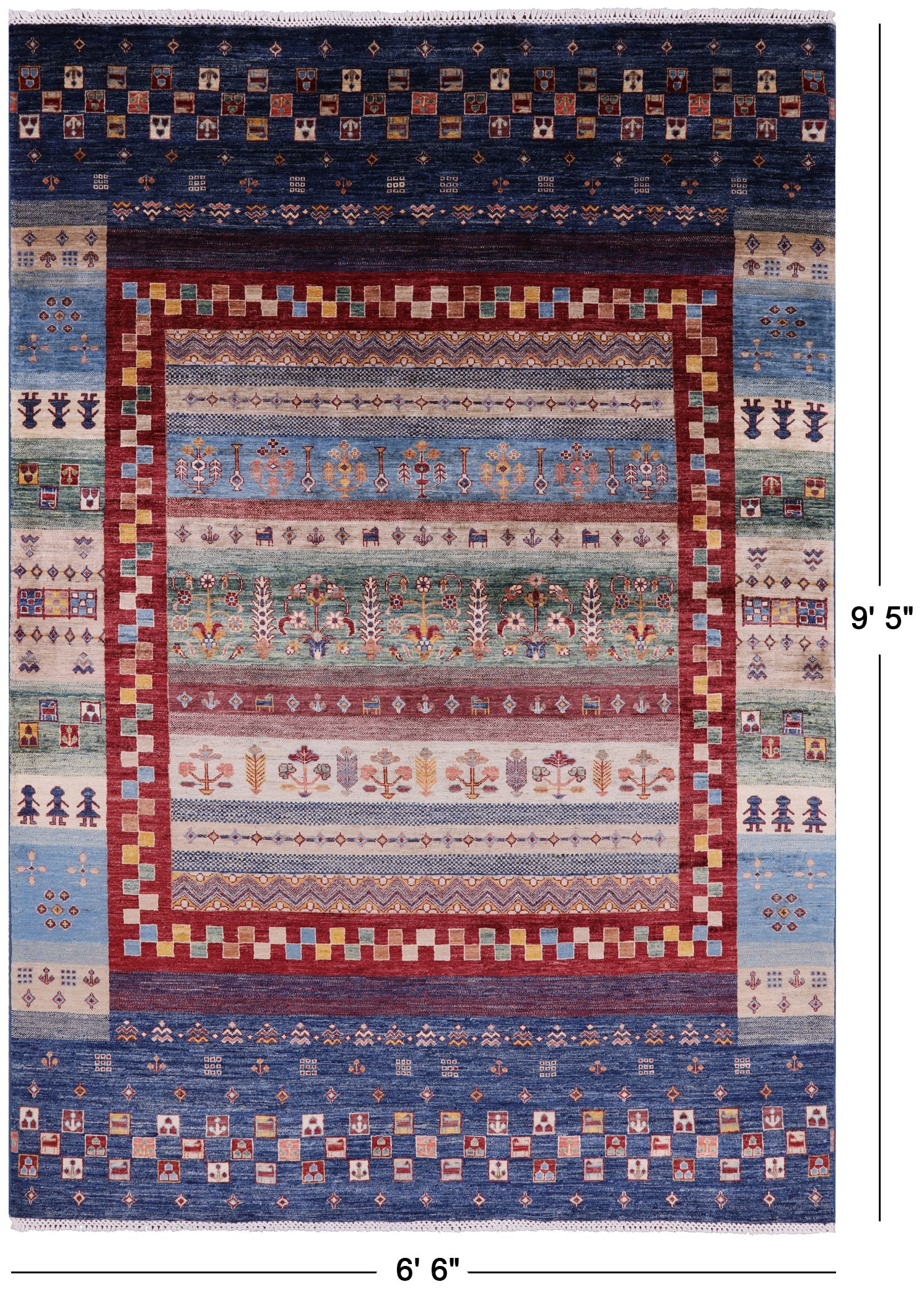 Tribal Persian Gabbeh Hand Knotted Wool Area Rug - 6' 6" X 9' 5" - Golden Nile