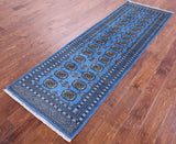 Blue Bokhara Hand Knotted Wool Runner Rug - 2' 7" X 8' 2" - Golden Nile