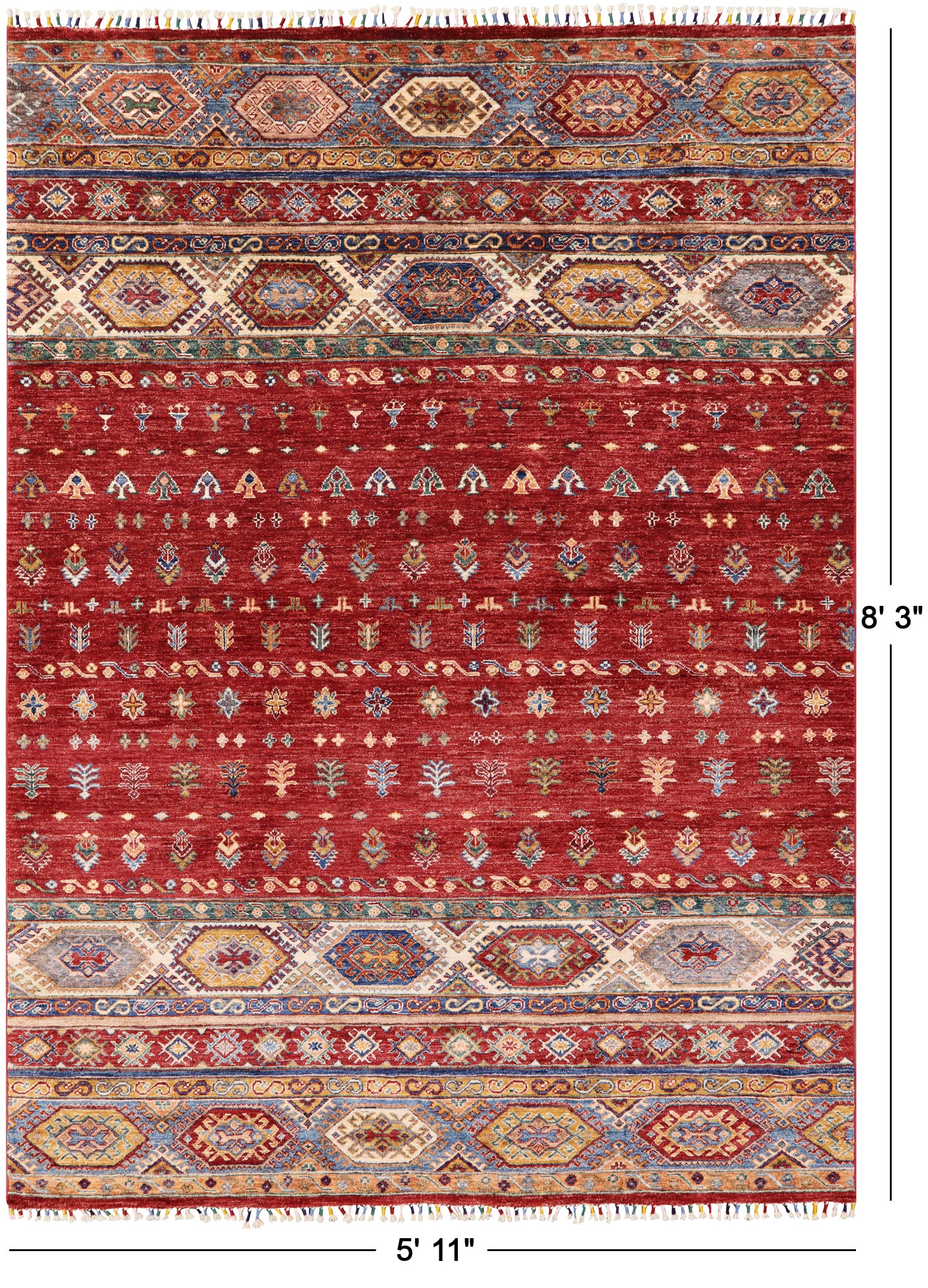 Red Tribal Khorjin Persian Gabbeh Hand Knotted Wool Area Rug - 5' 11" X 8' 3" - Golden Nile