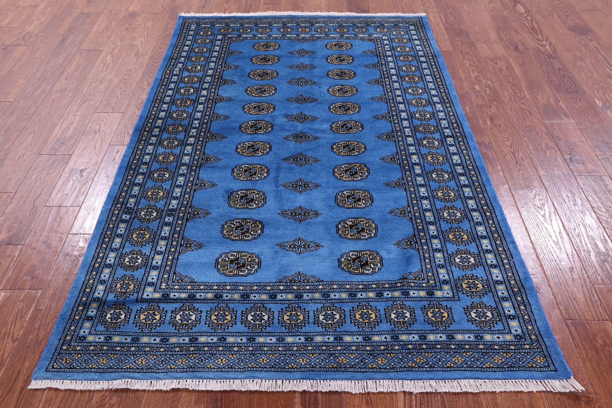 Blue Bokhara Hand Knotted Wool Rug - 4' 6" X 7' 0" - Golden Nile