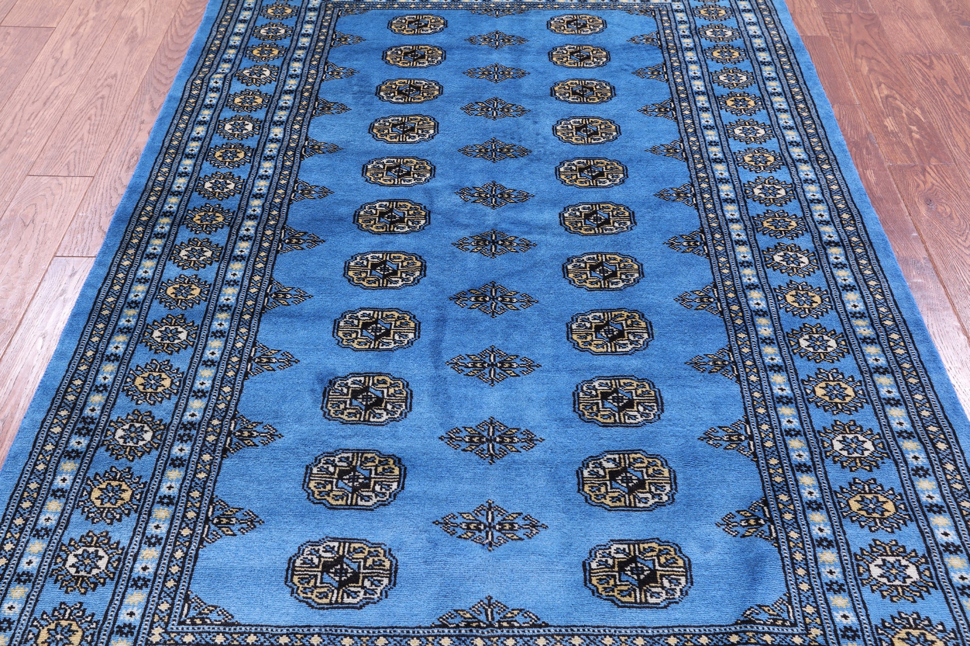 Blue Bokhara Hand Knotted Wool Rug - 4' 6" X 7' 0" - Golden Nile