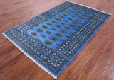 Blue Bokhara Hand Knotted Wool Rug - 4' 6" X 7' 0" - Golden Nile