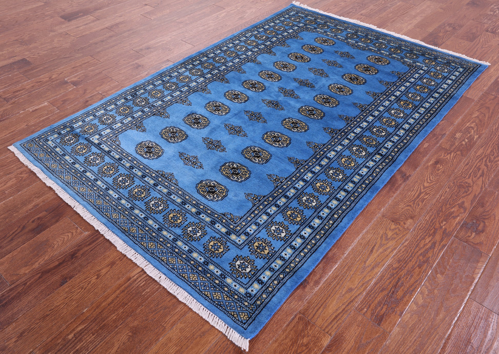 Blue Bokhara Hand Knotted Wool Rug - 4' 6" X 7' 0" - Golden Nile