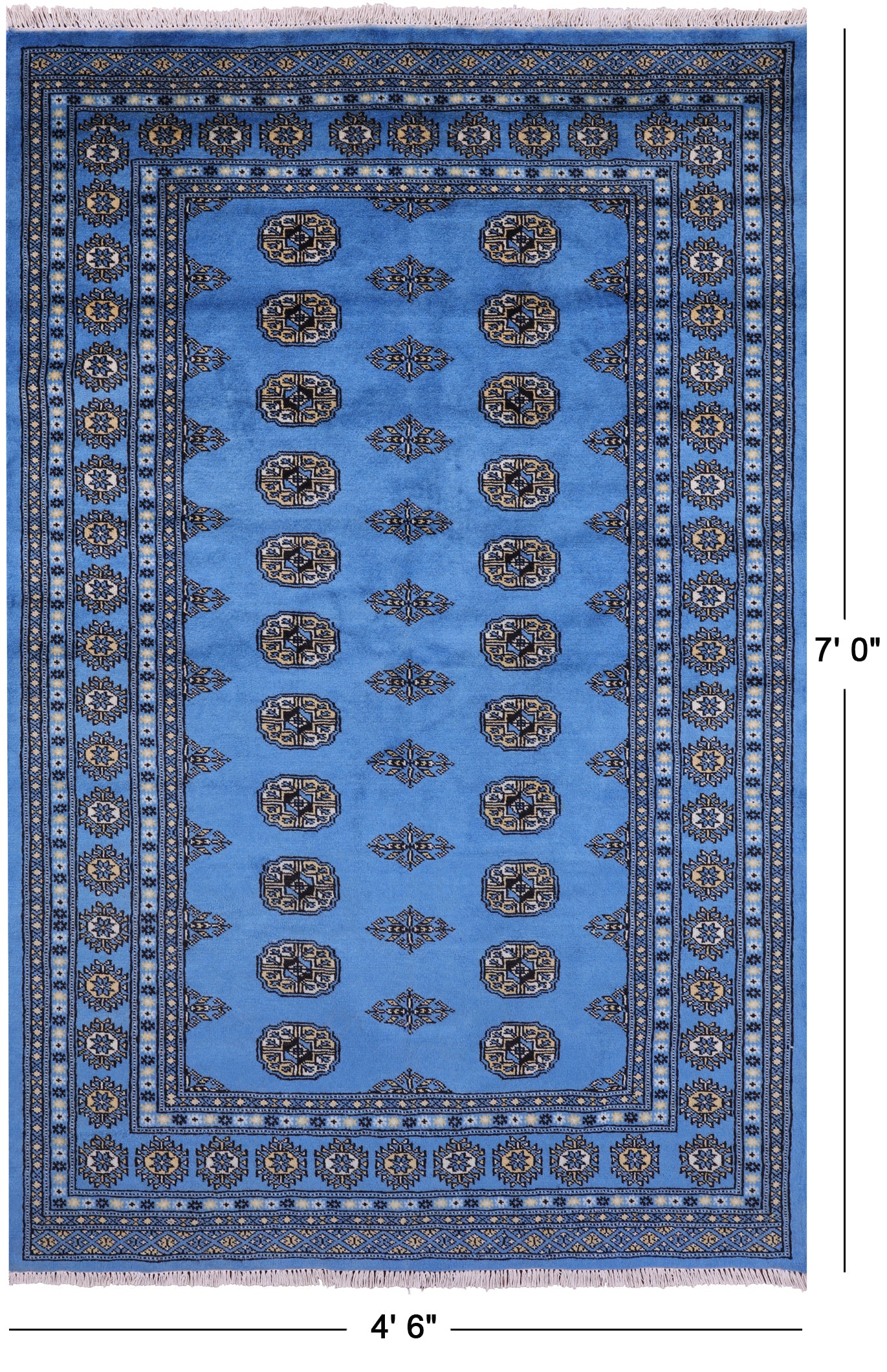 Blue Bokhara Hand Knotted Wool Rug - 4' 6" X 7' 0" - Golden Nile