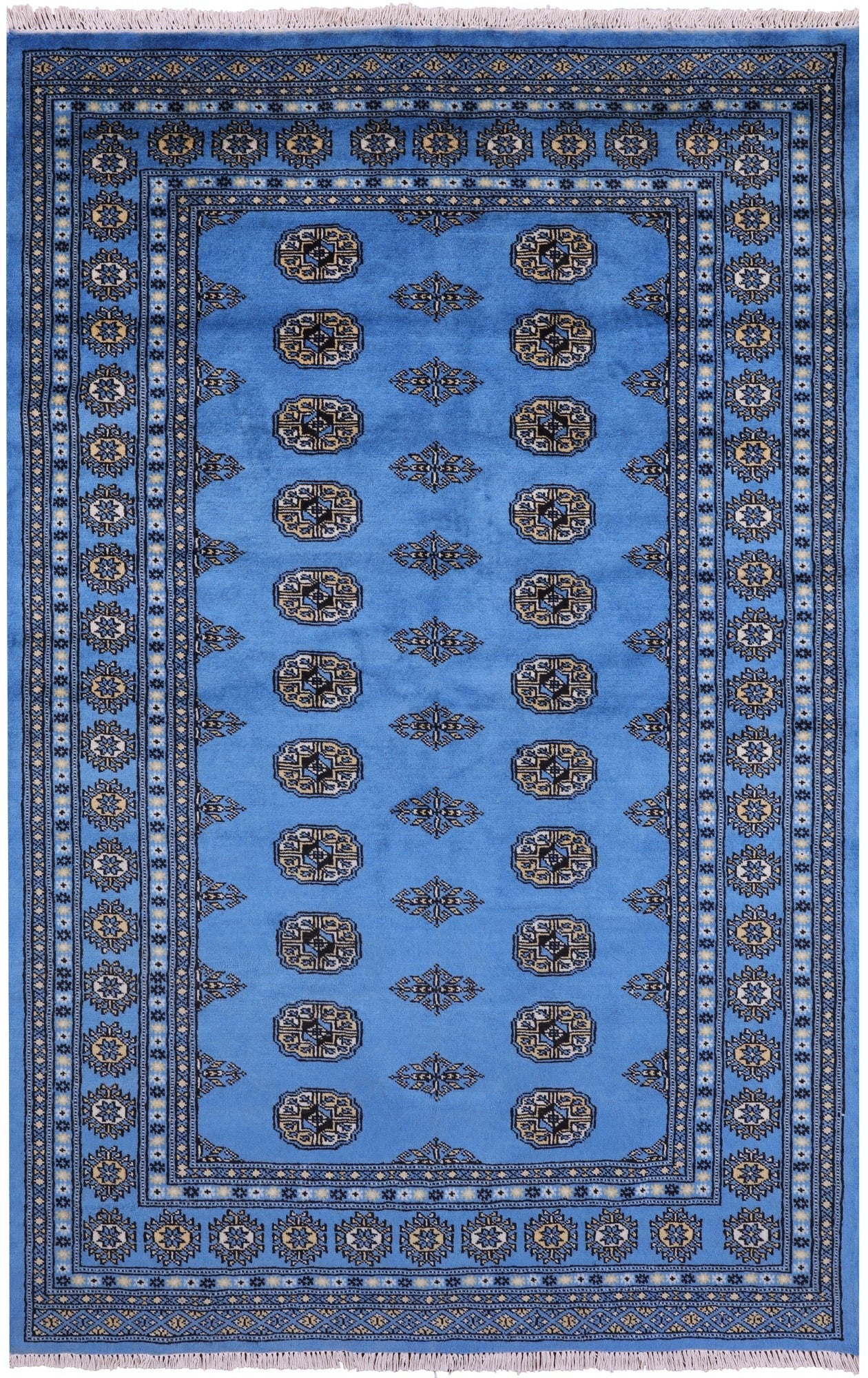 Blue Bokhara Hand Knotted Wool Rug - 4' 6" X 7' 0" - Golden Nile