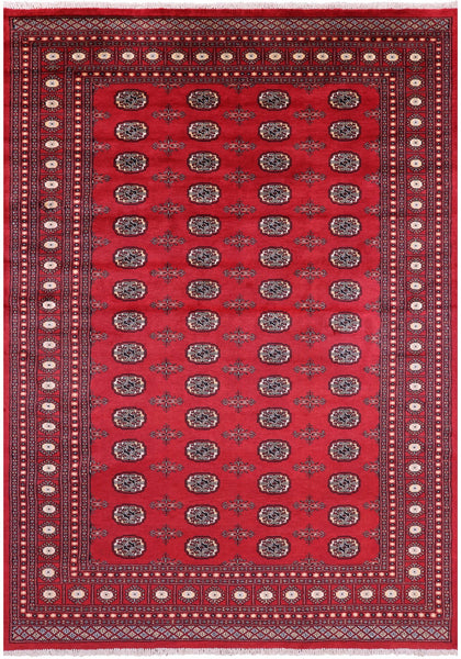 Red Bokhara Hand Knotted Wool Rug - 6' 8" X 9' 4" - Golden Nile